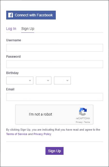 facebook signup form